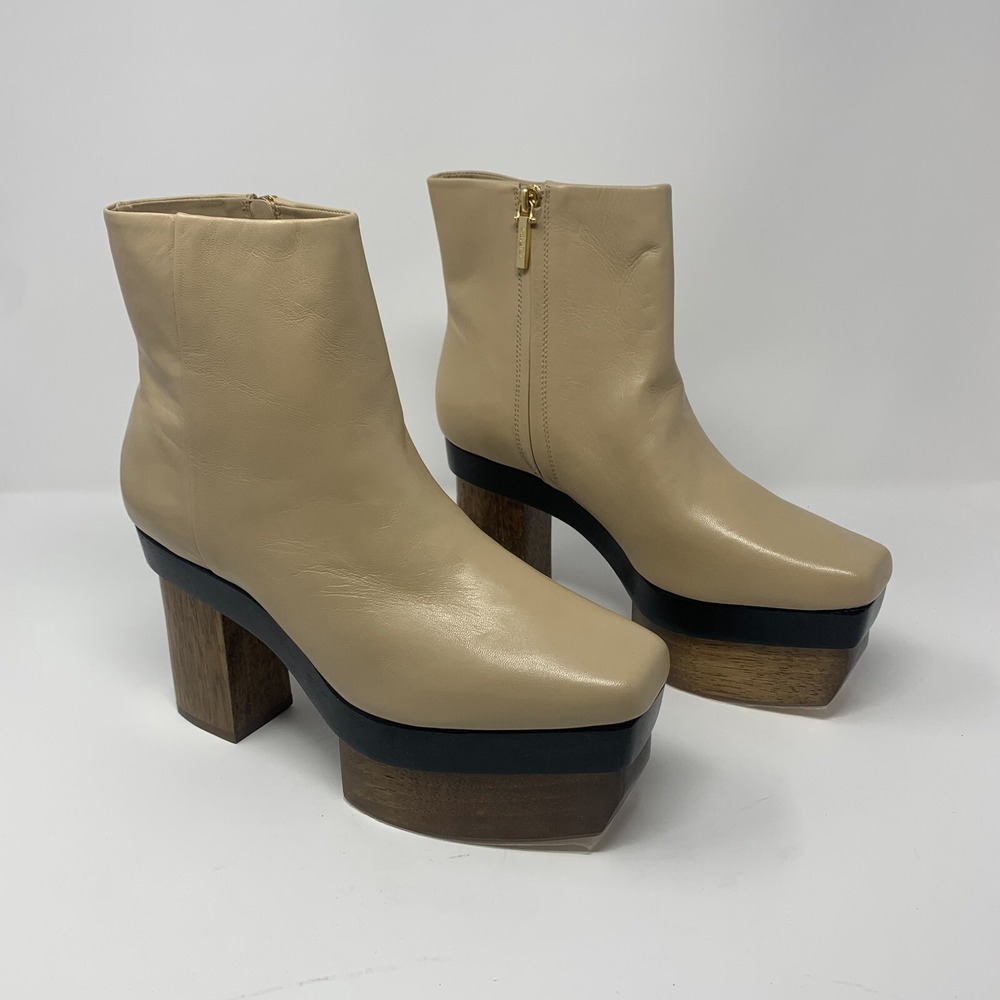 Cult Gaia Kerri BT2408NP High Heel Platform Boots Womens US 9 Sand Leather S0467